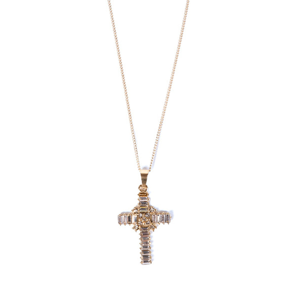 CHOKER NECKLACE WITH CROSS PENDANT AND RHINESTONE