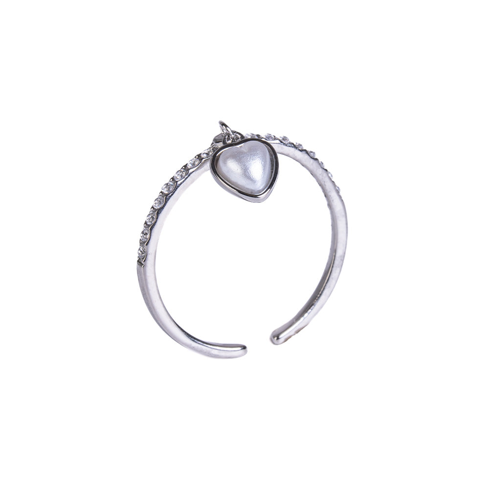 ADJUSTABLE RING WITH RHINESTONE AND HEART PENDANT