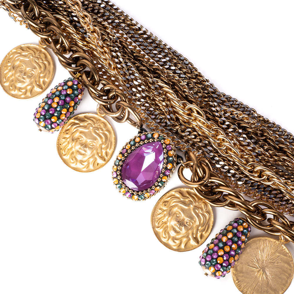 COLLANA GIROCOLLO MULTIFILO A CATENA CON MONETE E PIETRE
