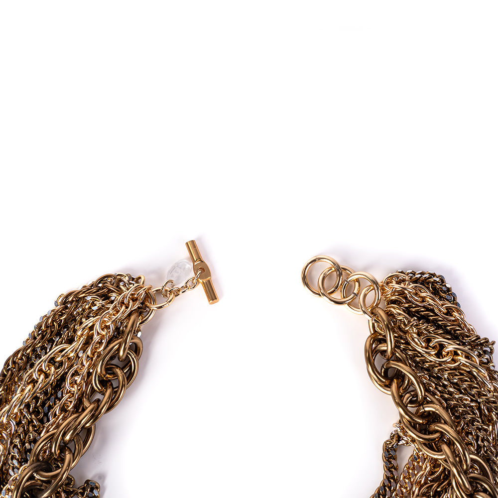 COLLANA GIROCOLLO MULTIFILO A CATENA CON MONETE E PIETRE