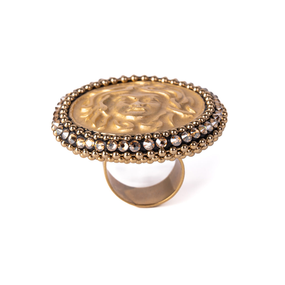 ANELLO REGOLABILE CON MONETA GRANDE CON STRASS E CATENE