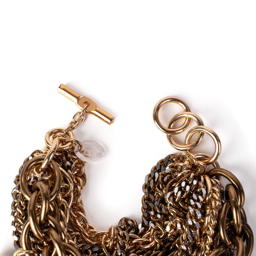 BRACCIALE MORBIDO A CATENA CON MONETE E PENDENTI CON STRASS