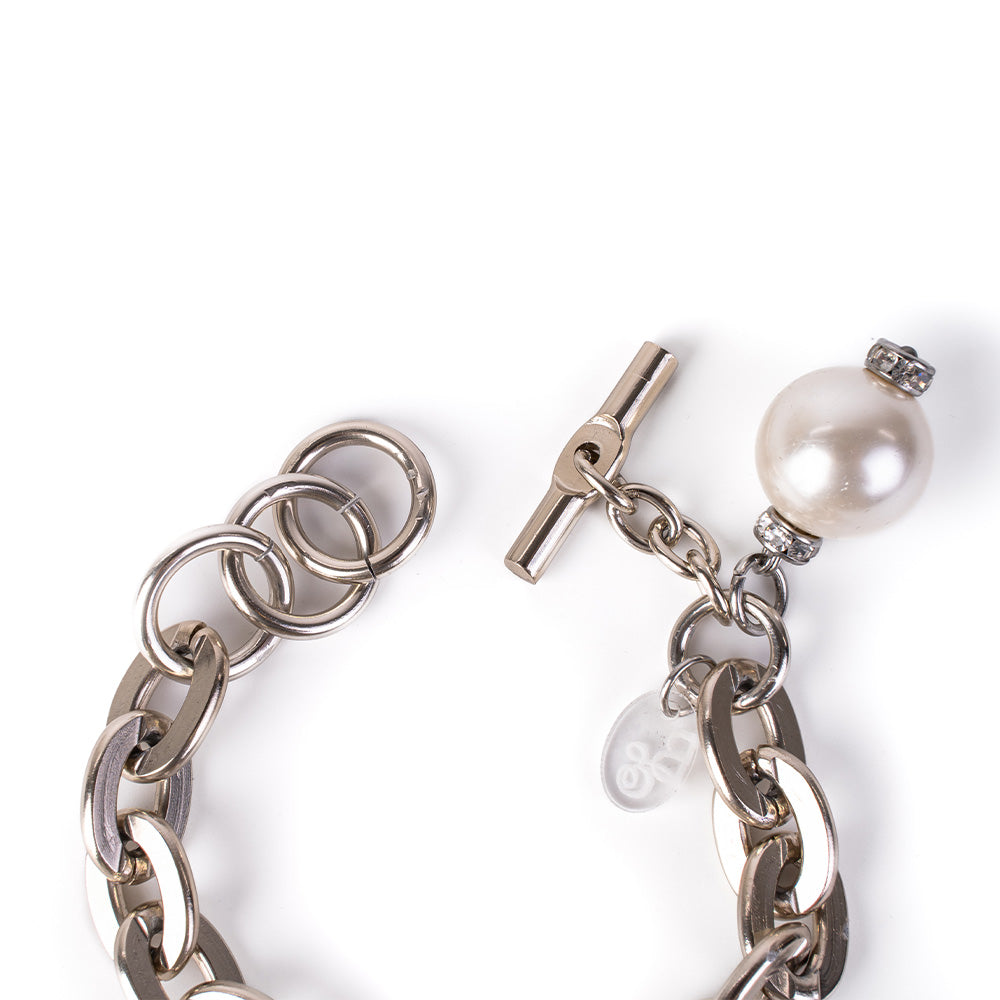 BRACCIALE MORBIDO A CATENA CON PERLA PENDENTE
