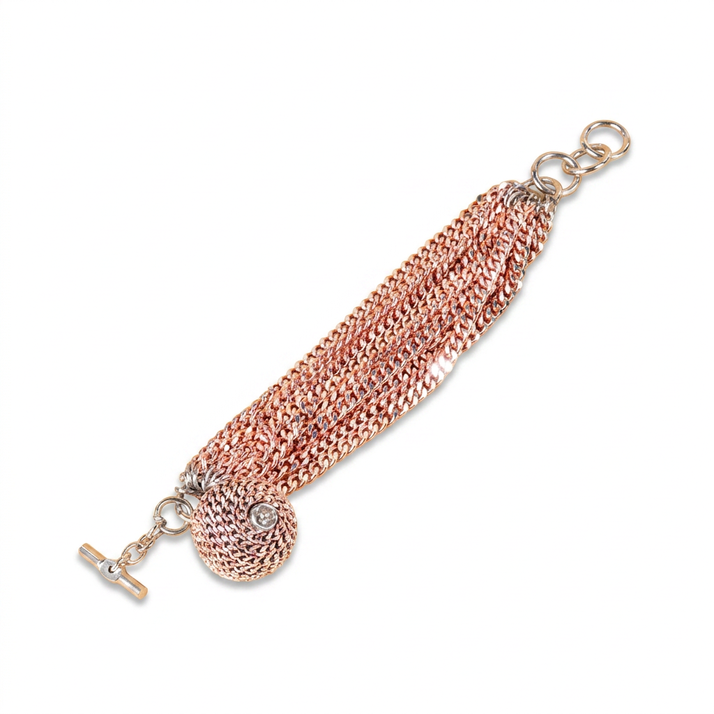 BRACCIALE MORBIDO MULTIFILO CON SFERA RIVESTITA DI CATENE PENDENTE