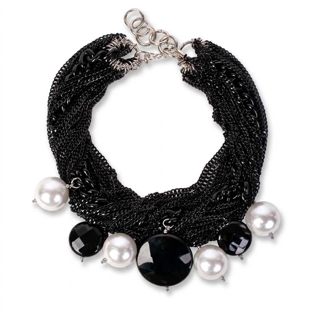 COLLANA GIROCOLLO MULTIFILO CON ONICE E PERLE PENDENTI