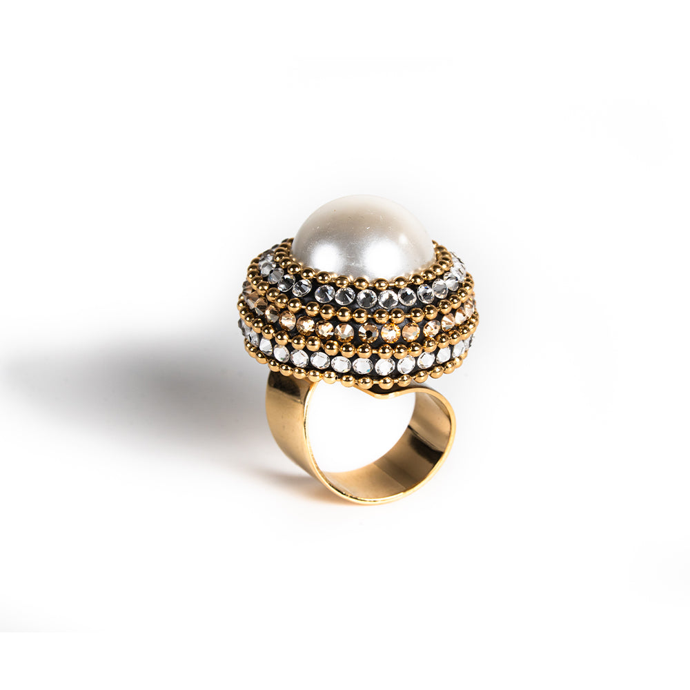 ANELLO REGOLABILE PERLA E CATENE