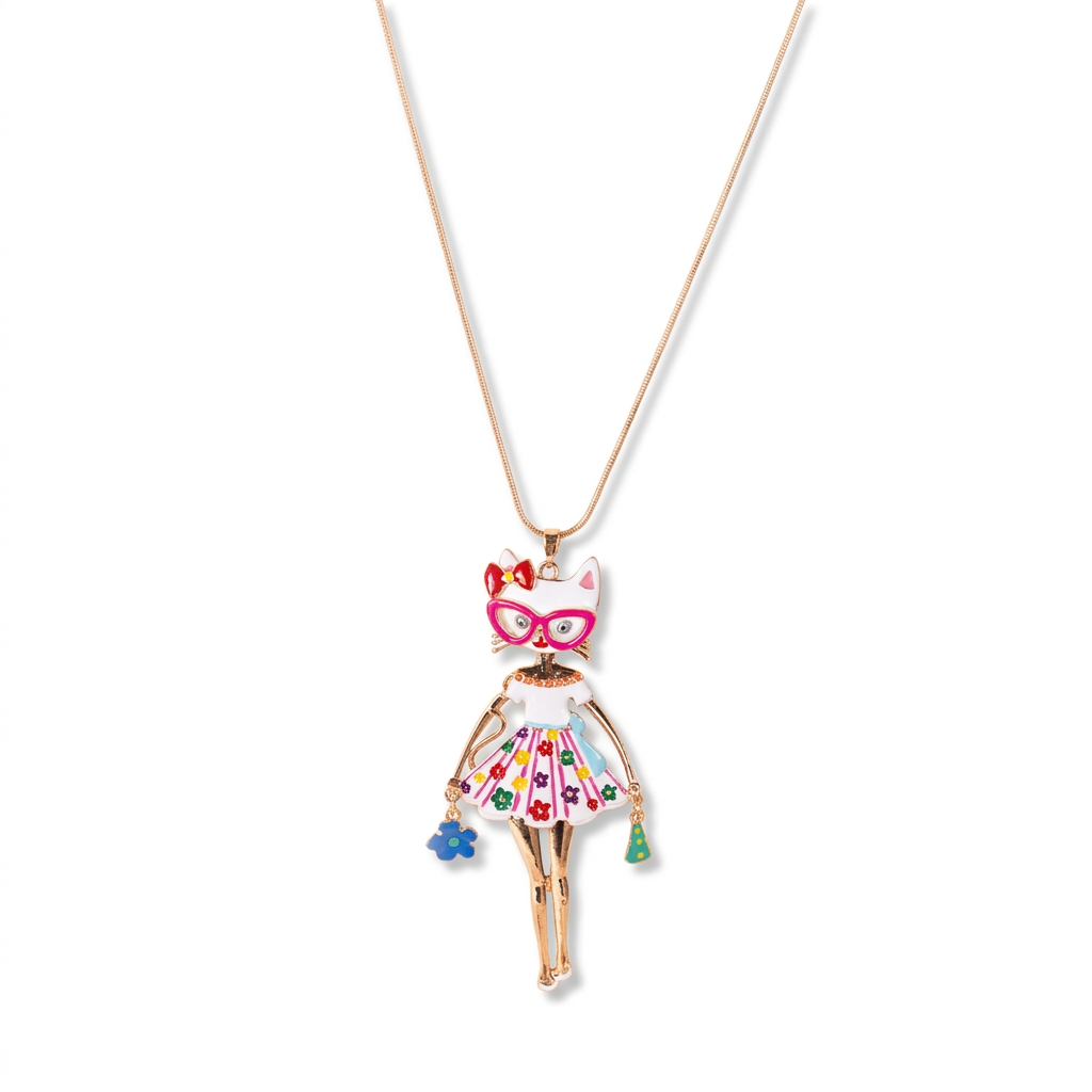 LONG NECKLACE WITH CAT PENDANT