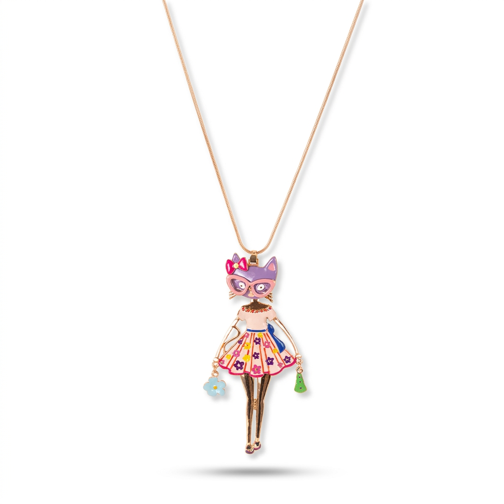 LONG NECKLACE WITH CAT PENDANT