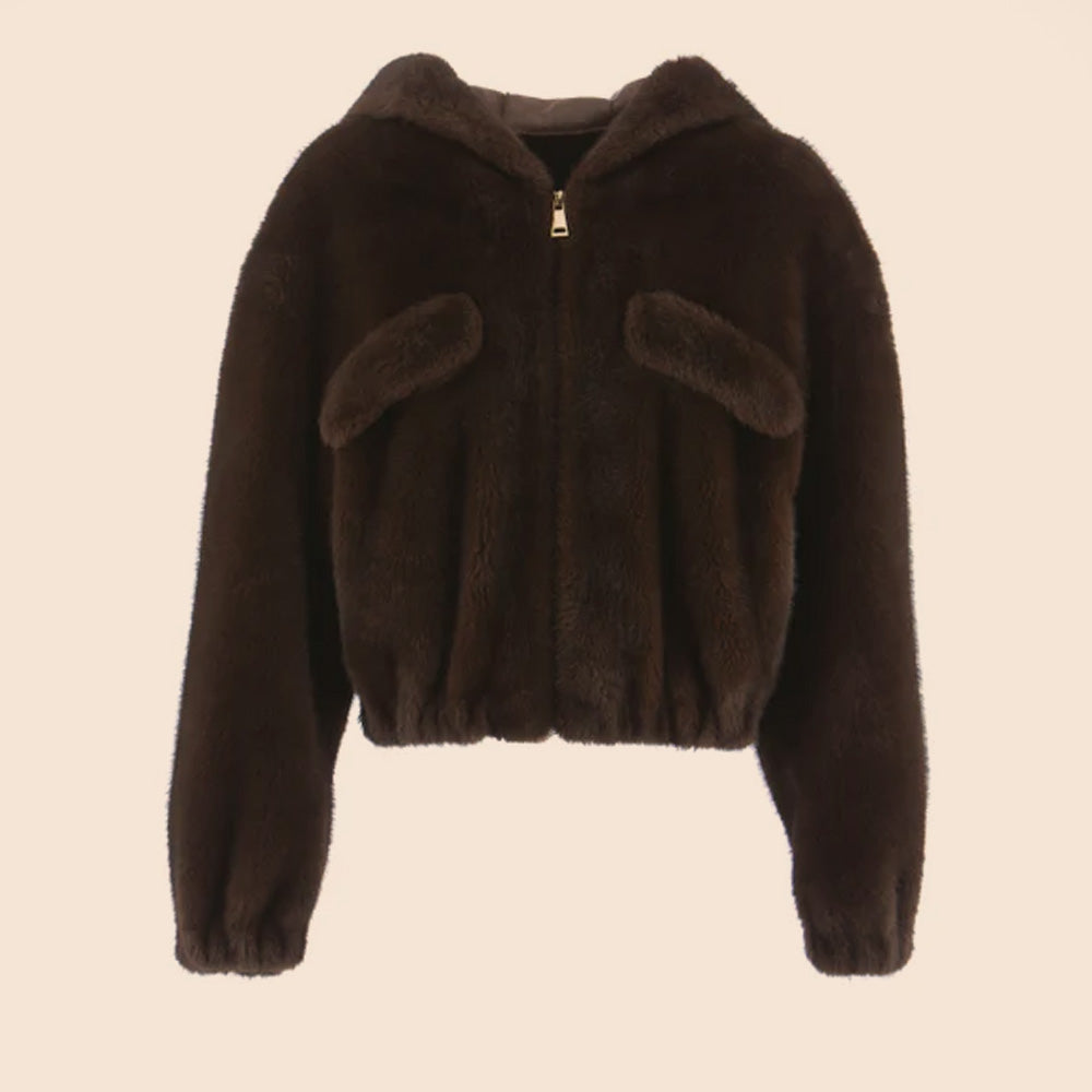 GIACCA CORTA CON CAPPUCCIO E SCRITTA "AMORE" SUL RETRO