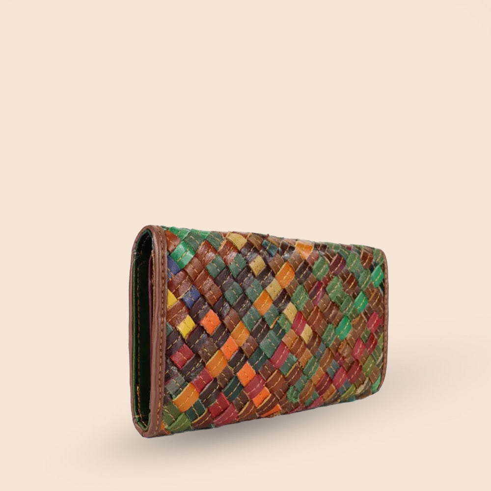PORTAFOGLIO GRANDE CON PATTINA INTRECCIATO COLORATO