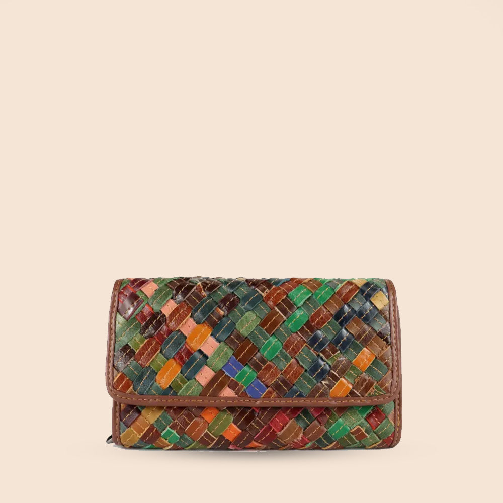 PORTAFOGLIO GRANDE CON PATTINA INTRECCIATO COLORATO