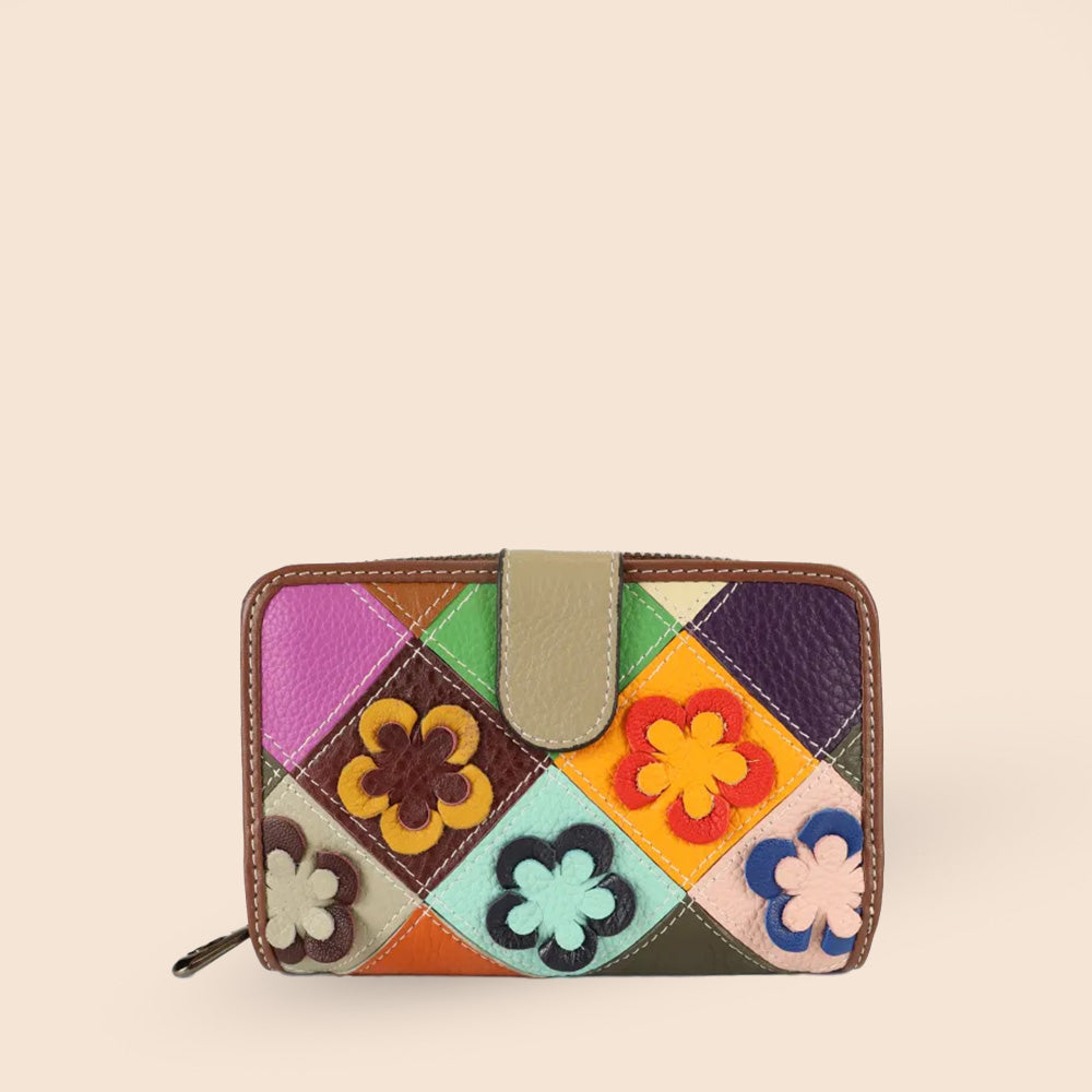 PORTAFOGLIO MEDIO CON FIORI IN RILIEVO COLORATI