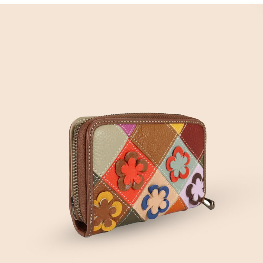PORTAFOGLIO MEDIO CON FIORI IN RILIEVO COLORATI