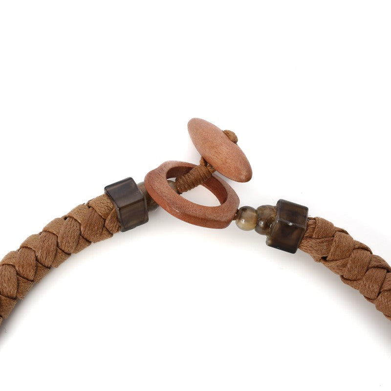 BRAIDED CHOKER NECKLACE DOUBLE STONE PENDANT