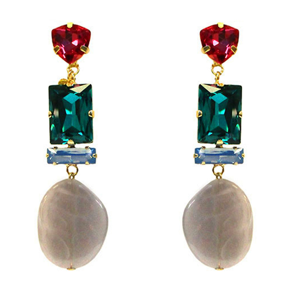 DANGLING EARRINGS WITH STONES OF VARIOUS SHAPES