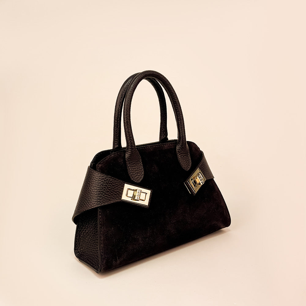 SUEDE-EFFECT HANDBAG WITH DOUBLE BUCKLE