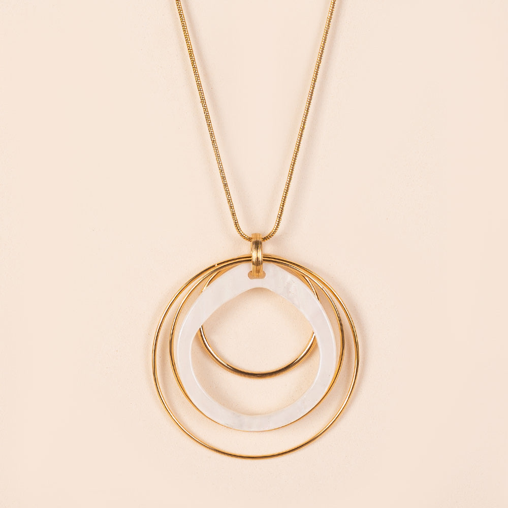 LONG NECKLACE WITH CIRCULAR DISCS IN STEEL AND RESIN