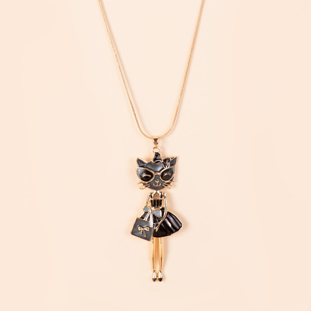 LONG CAT PENDANT NECKLACE WITH BAG