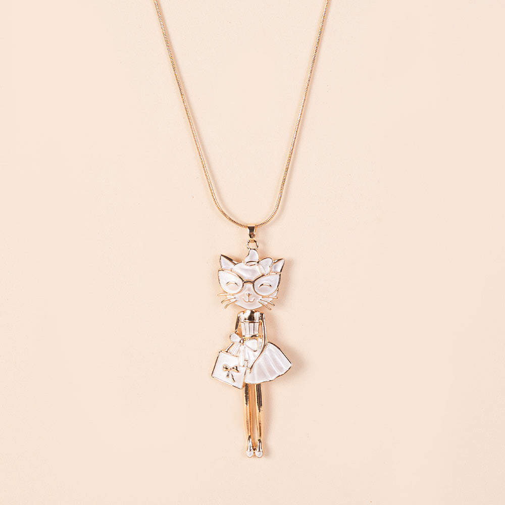LONG CAT PENDANT NECKLACE WITH BAG