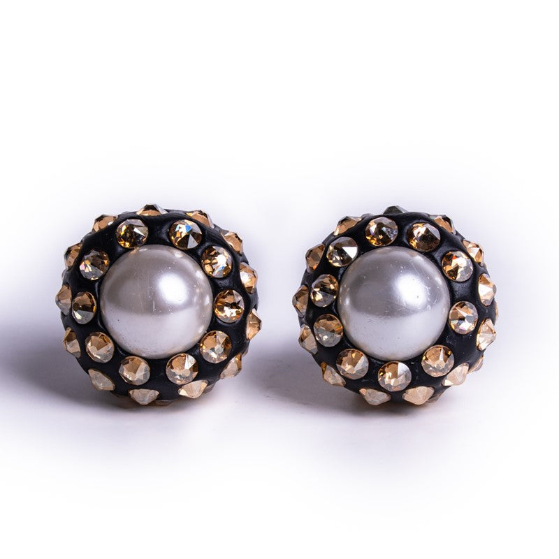 ORECCHINI A LOBO CON PERLA E STRASS