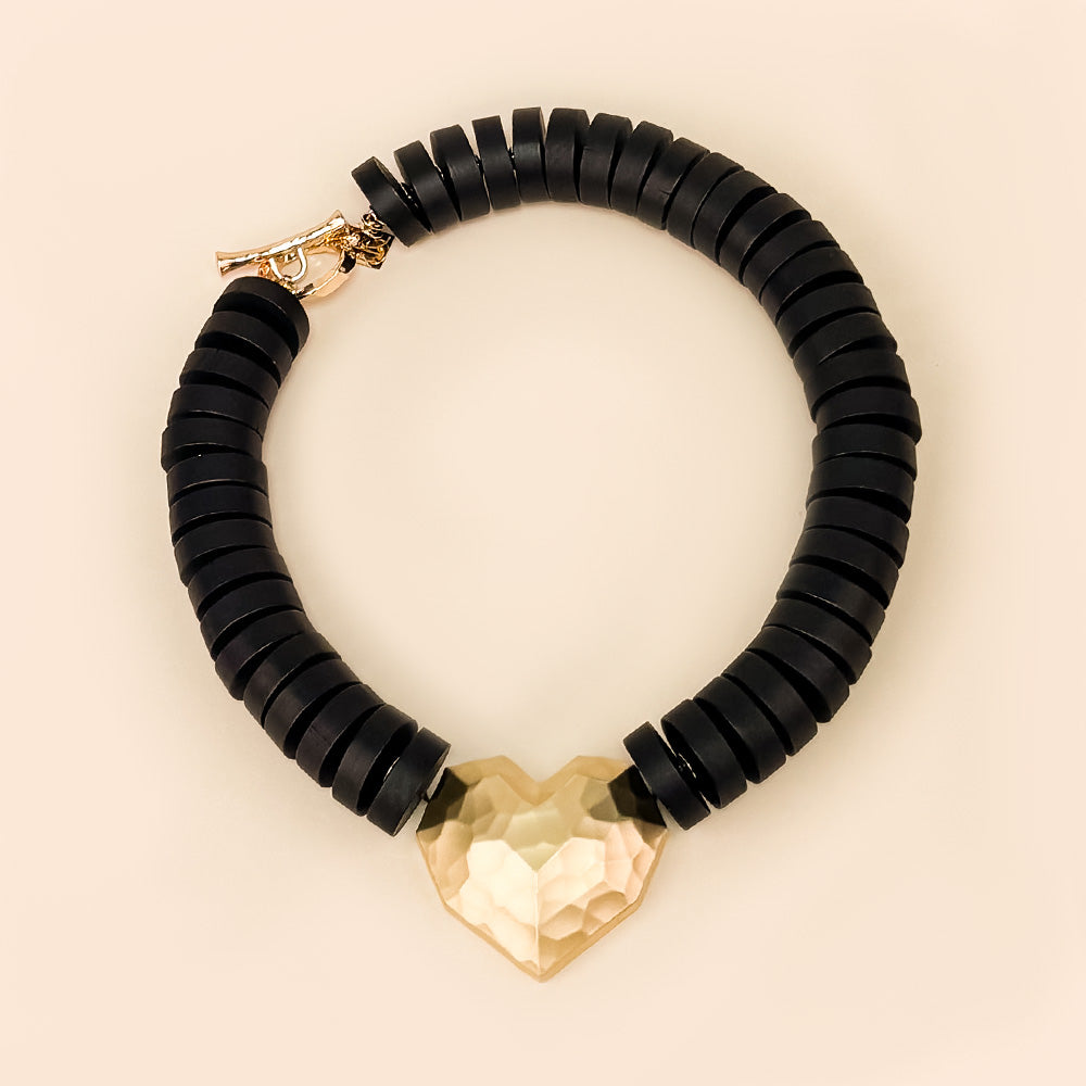 CHOKER NECKLACE WITH DISCS AND CENTRAL HEART