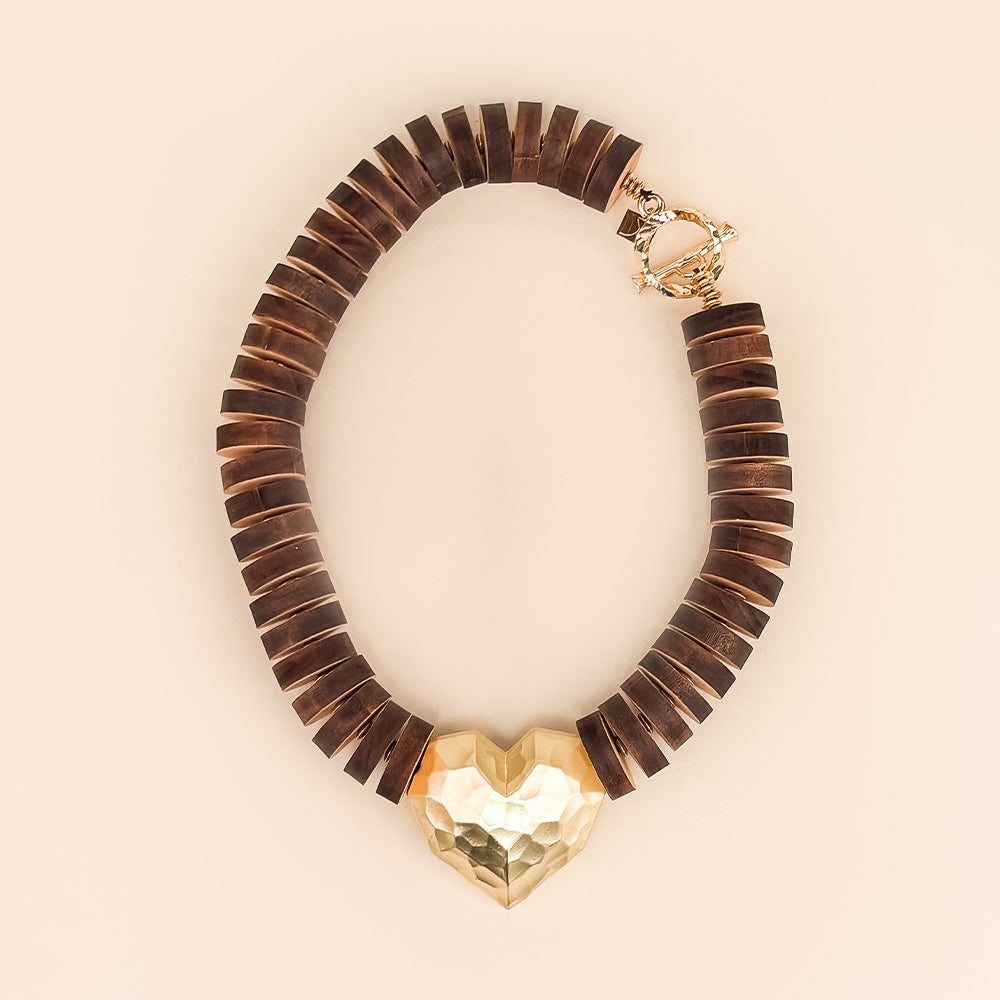 CHOKER NECKLACE WITH DISCS AND CENTRAL HEART