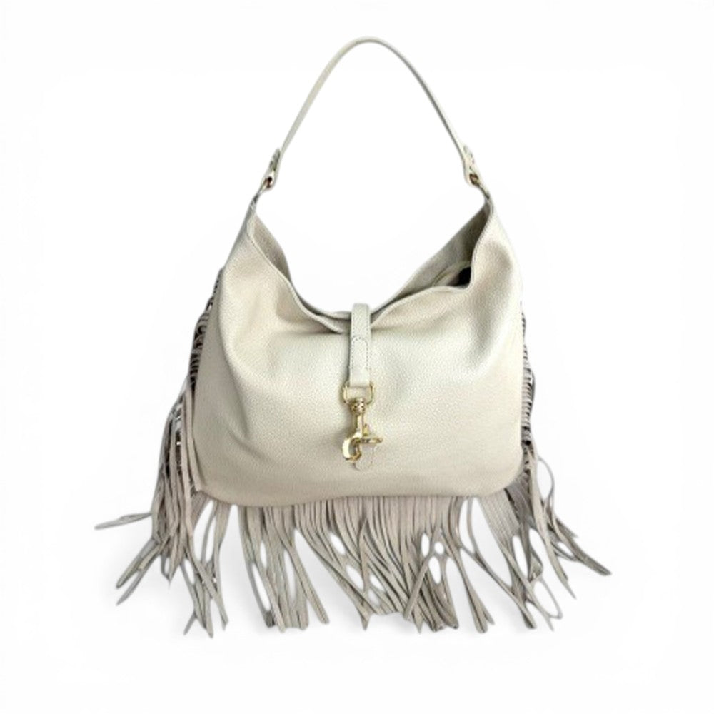 BORSA A SPALLA CON MOSCHETTONE CENTRALE E FRANGIE