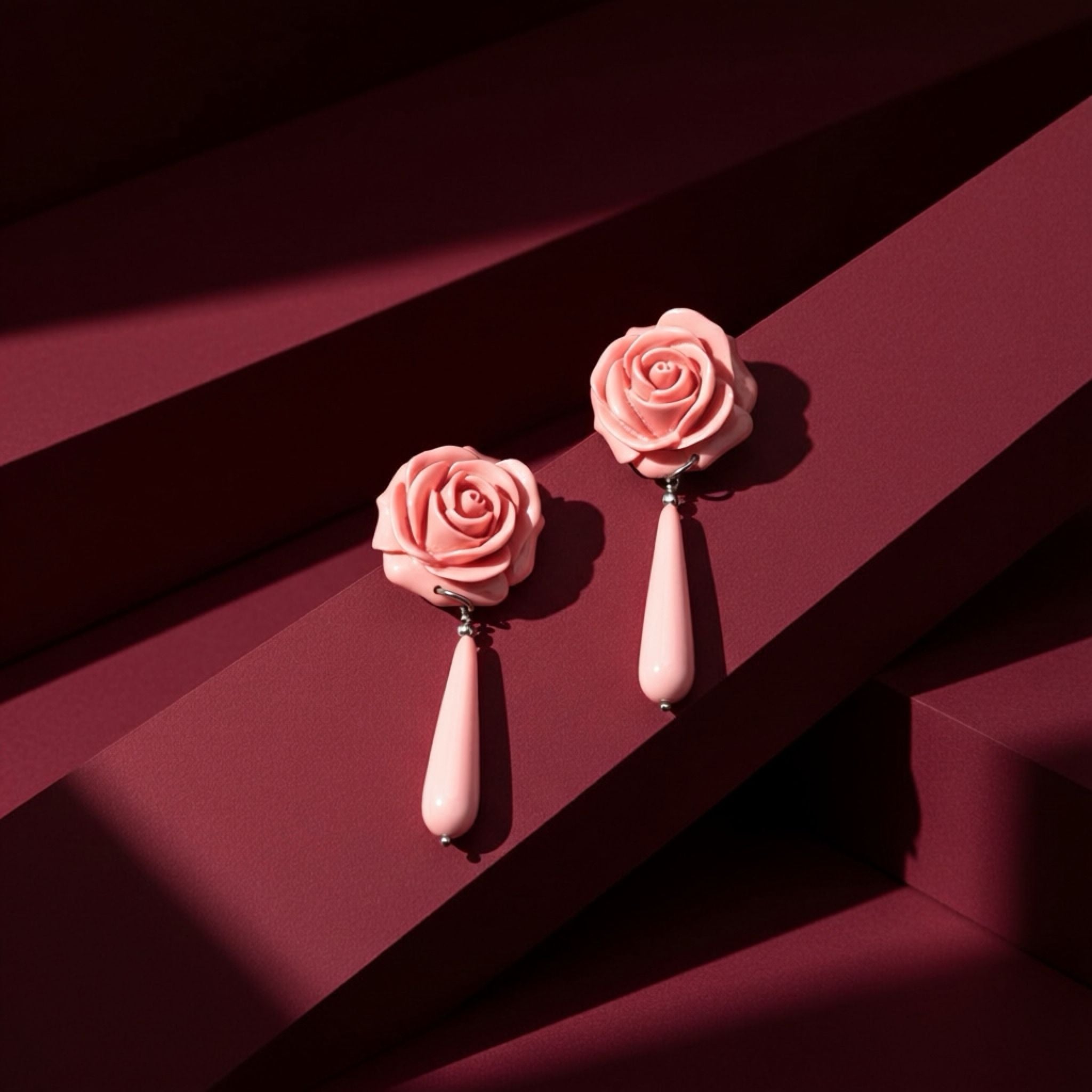 ORECCHINI PENDENTI A CLIP CON ROSA