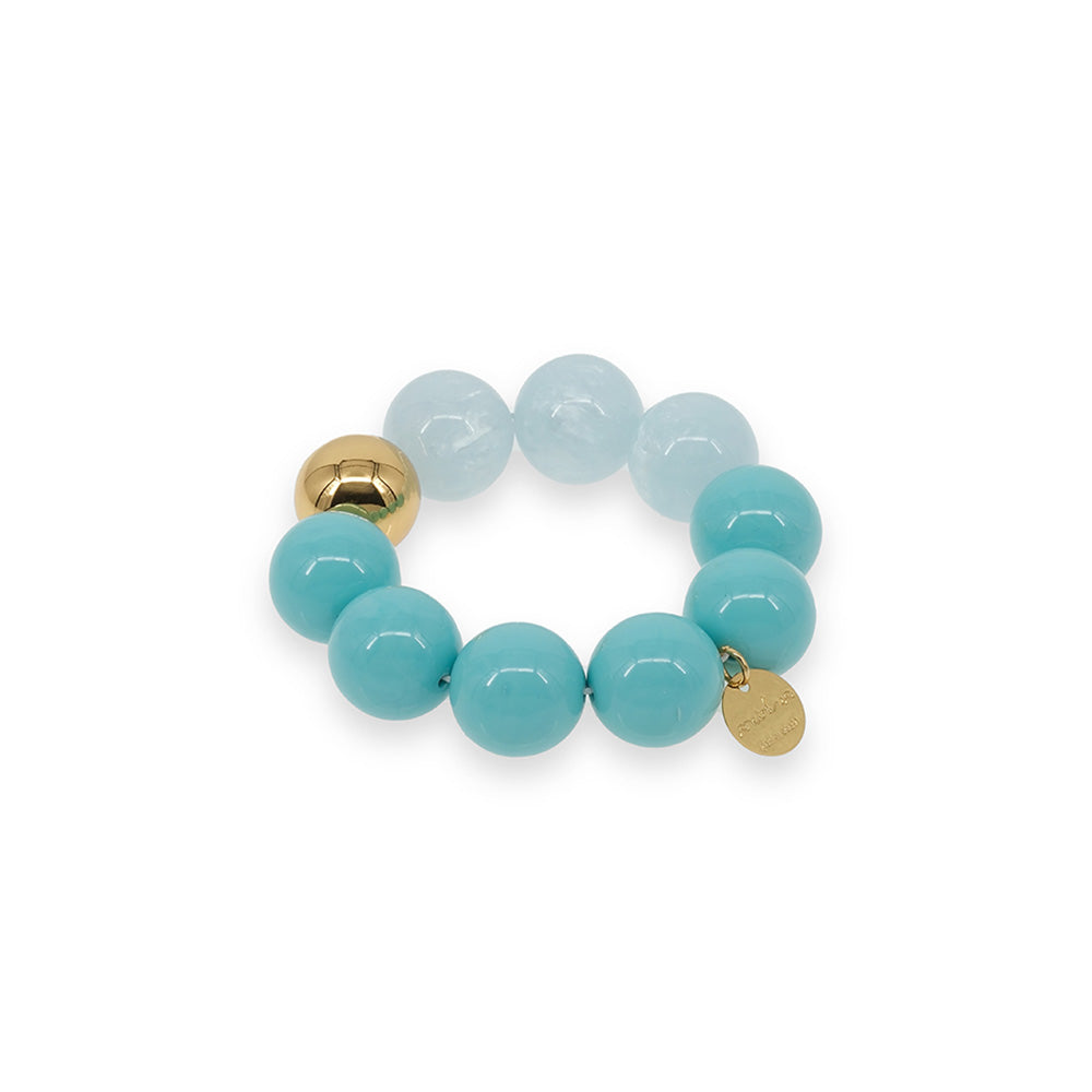 ELASTIC BRACELET WITH LARGE TONE-ON-TONE SPHERES AND GOLD CENTRE