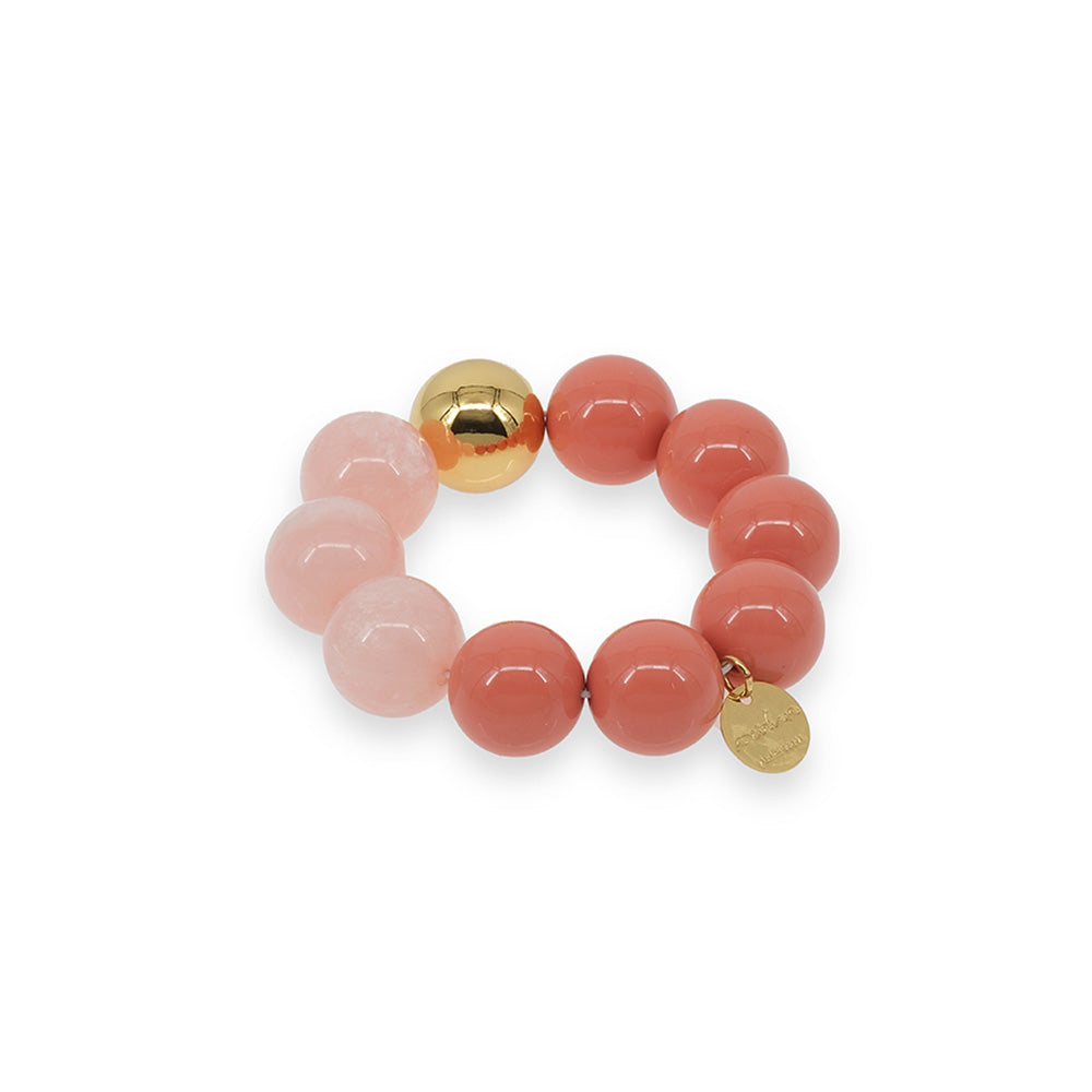 ELASTIC BRACELET WITH LARGE TONE-ON-TONE SPHERES AND GOLD CENTRE