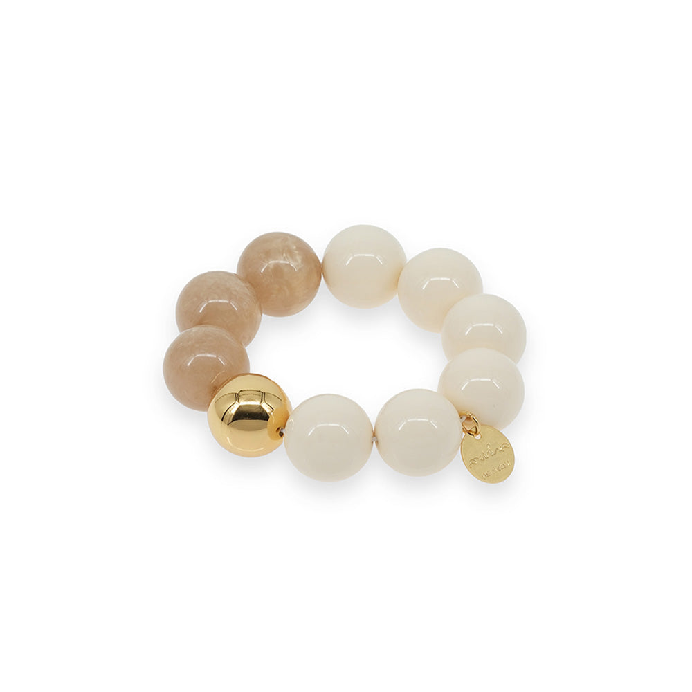 ELASTIC BRACELET WITH LARGE TONE-ON-TONE SPHERES AND GOLD CENTRE