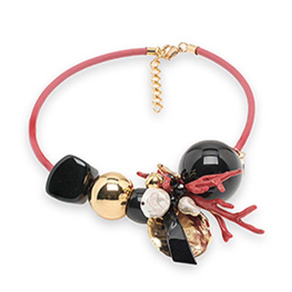 COLLANA GIROCOLLO CON PENDENTI IN SFERE E SIMIL CORALLI