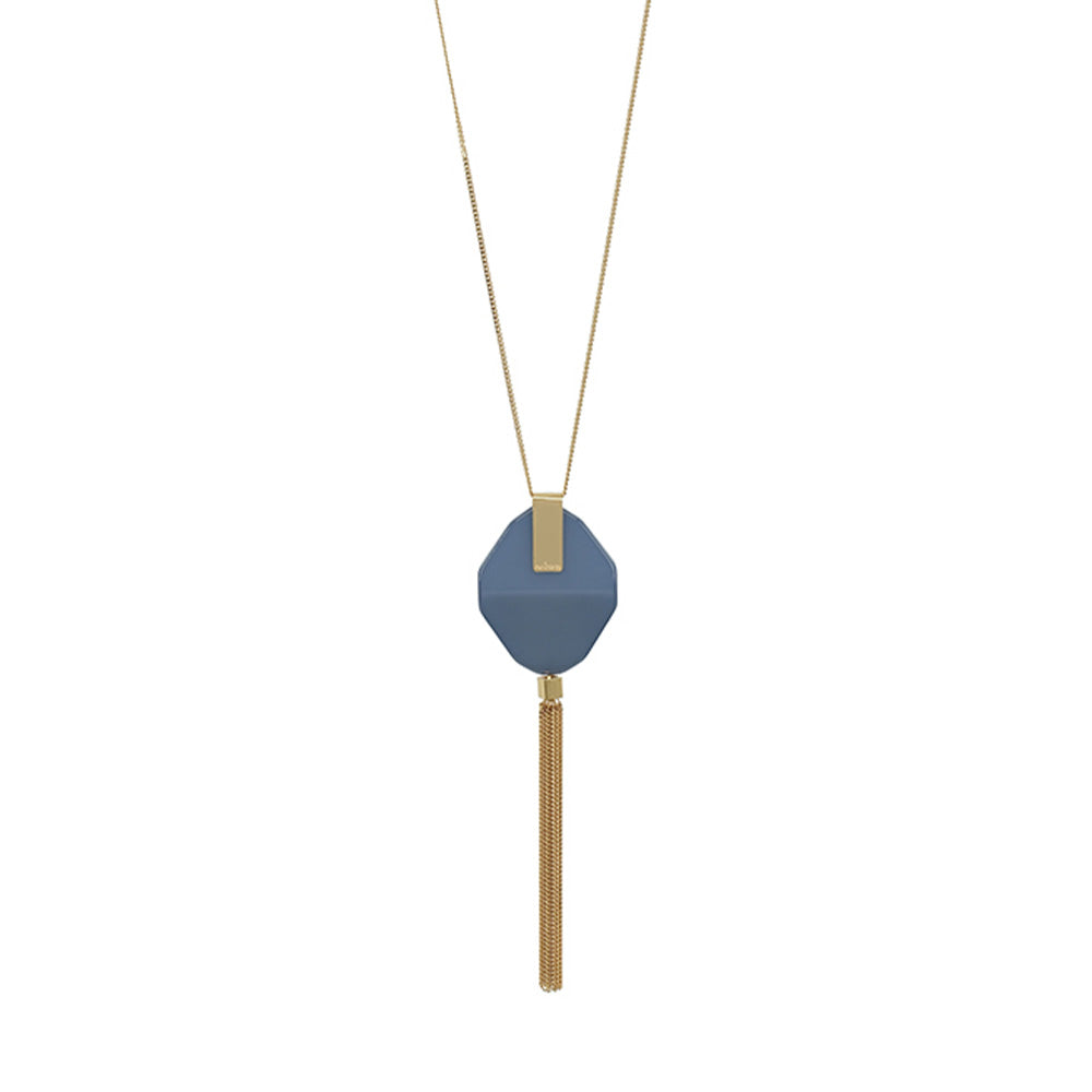LONG NECKLACE WITH RHOMBUS PENDANT AND MICRO CHAINS