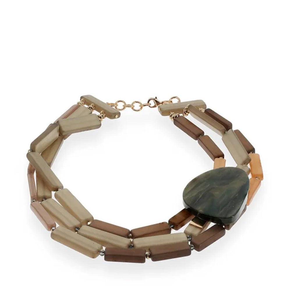 COLLANA CORTA A TRE FILI DI MODULI IN RESINA SFUMATI