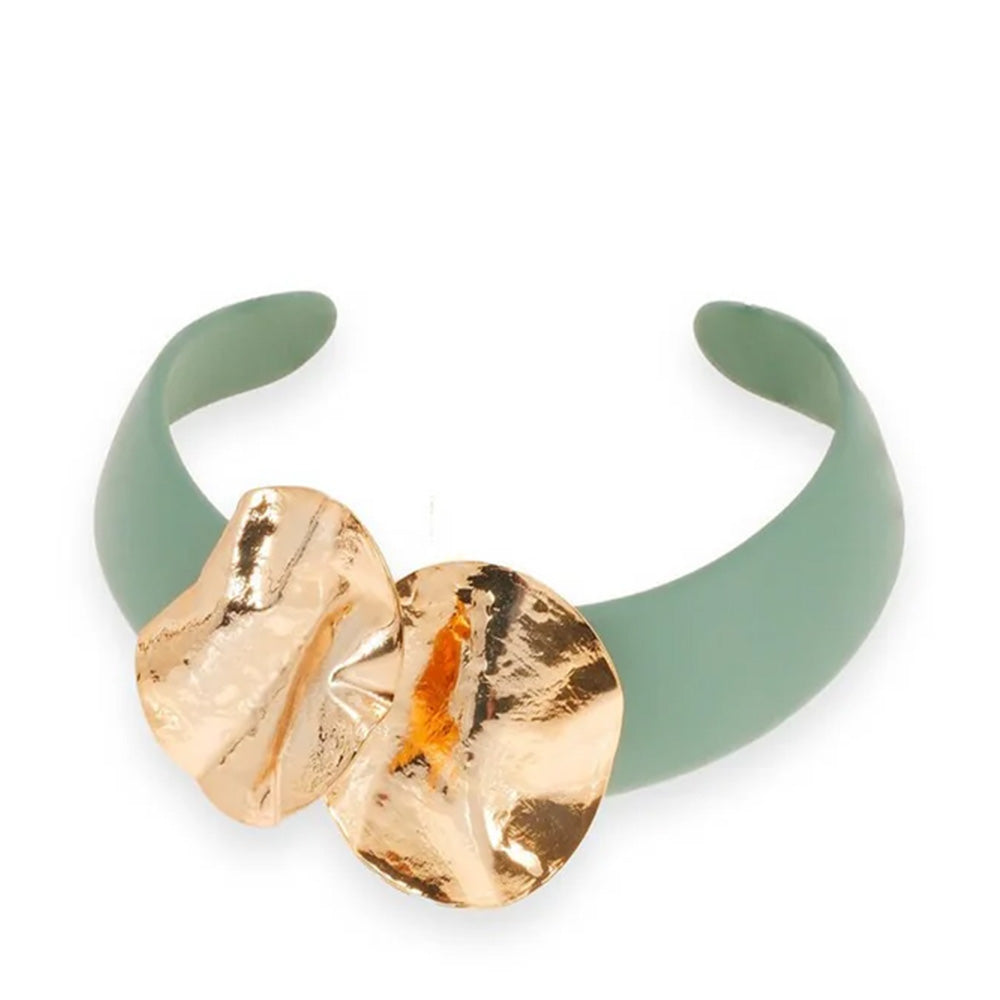 COLLANA SEMI RIGIRA CON DUE ELEMENTI ONDULATI E MARTELLATI