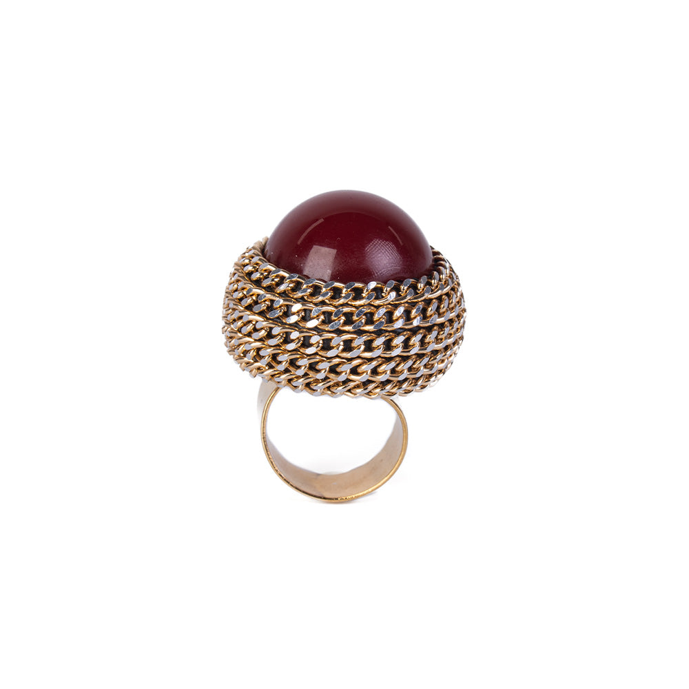 ANELLO REGOLABILE CON SFERA GRANDE RIVESTITA DI CATENE