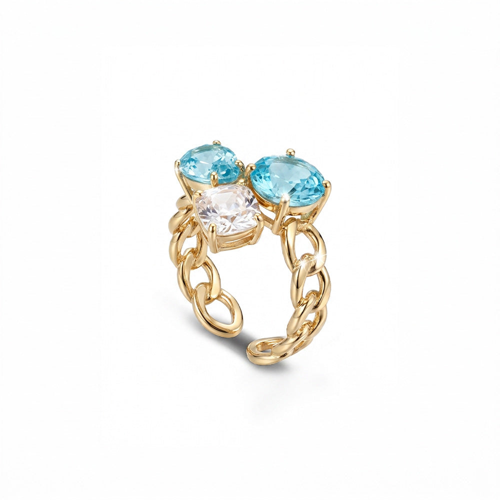 ANELLO REGOLABILE CON TRE PIETRE COLORATE