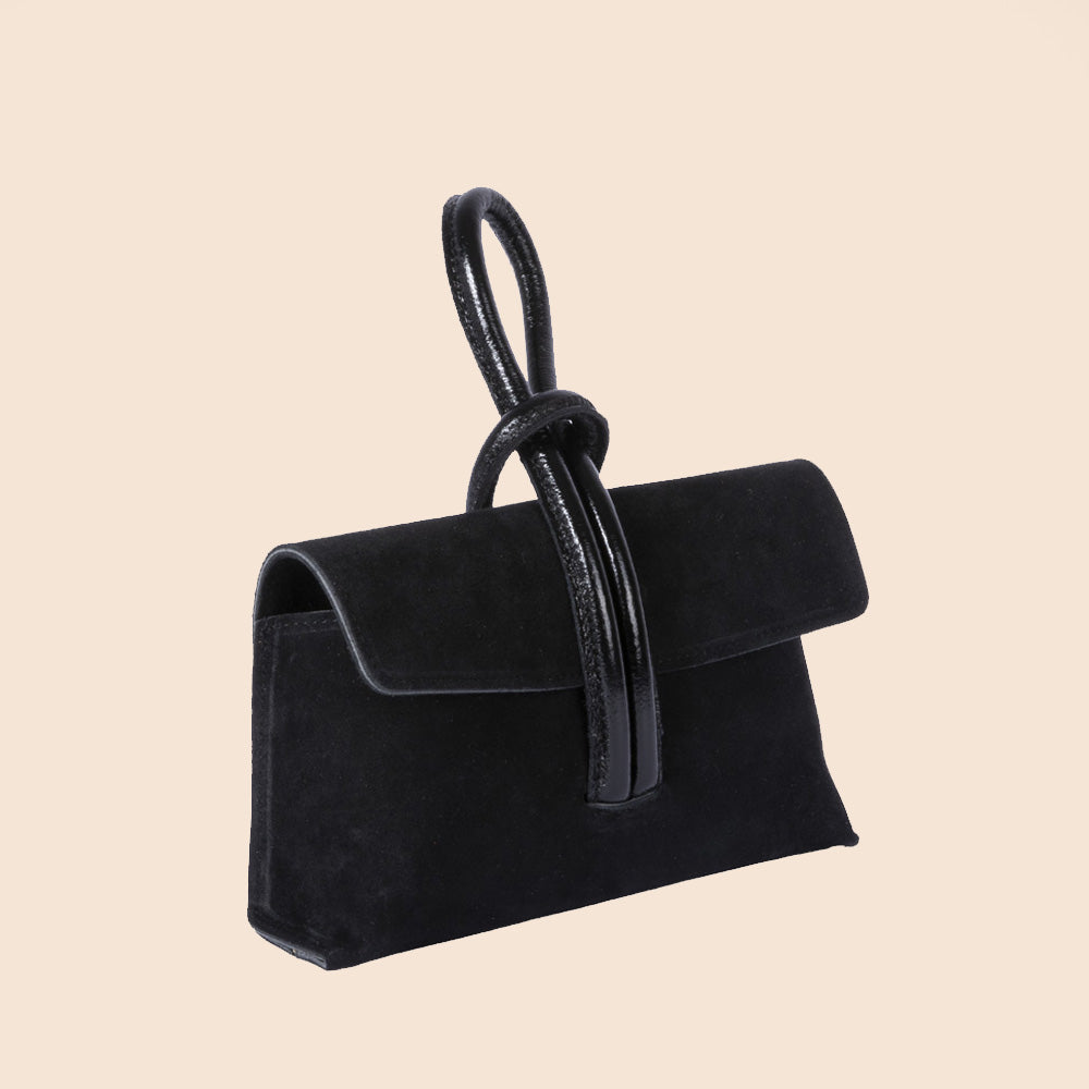SUEDE CLUTCH BAG WITH LOOP HANDLE