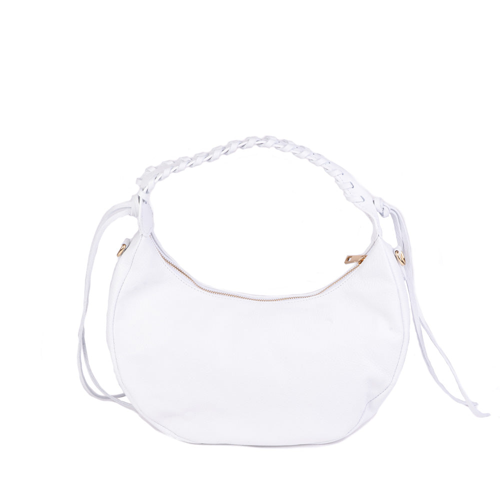 HALF MOON SHOULDER BAG WITH BRAIDED HANDLE