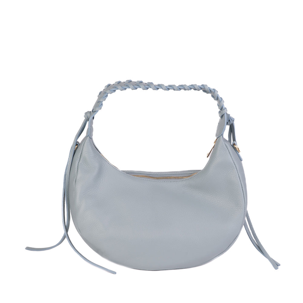 HALF MOON SHOULDER BAG WITH BRAIDED HANDLE