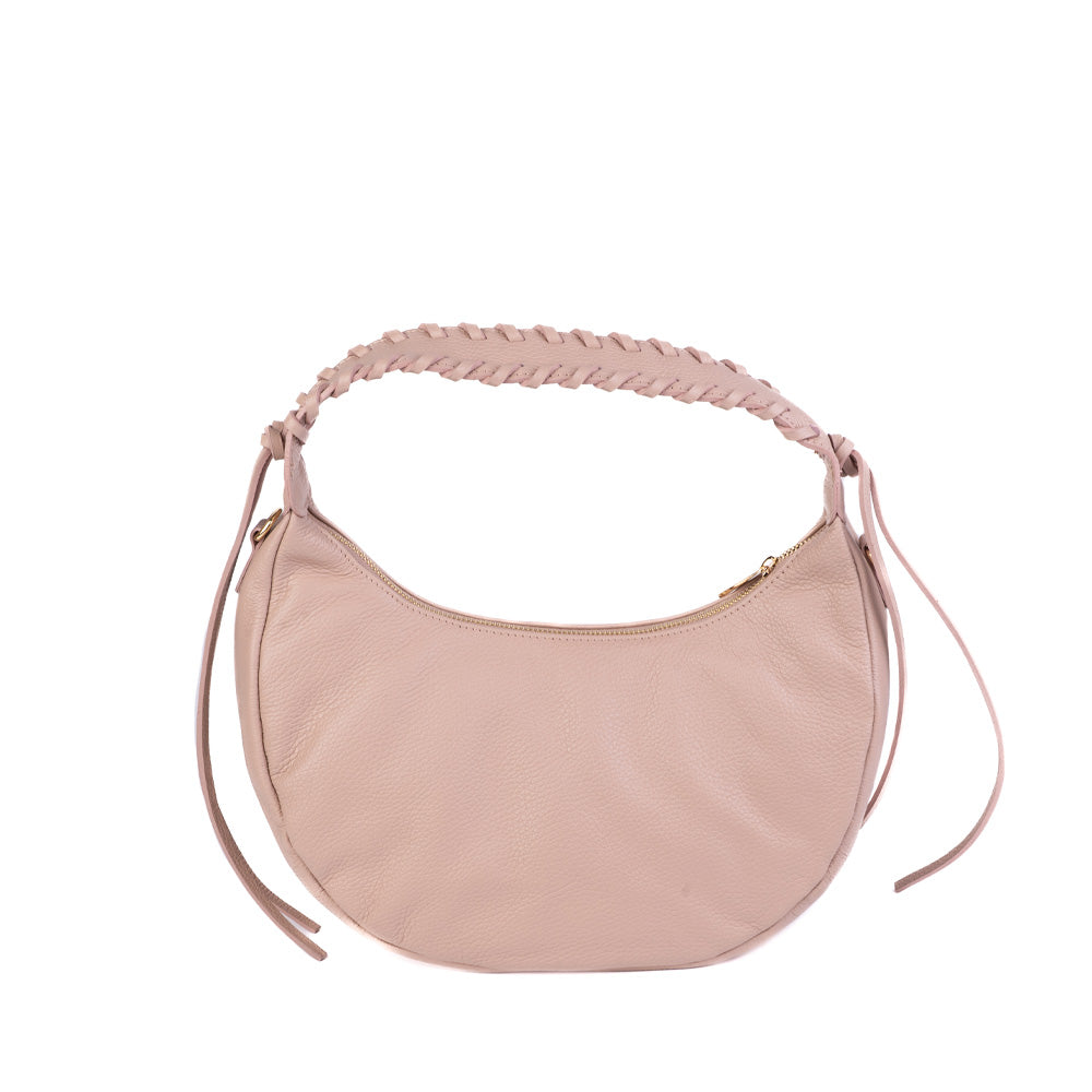 HALF MOON SHOULDER BAG WITH BRAIDED HANDLE