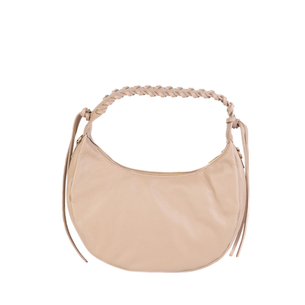 HALF MOON SHOULDER BAG WITH BRAIDED HANDLE