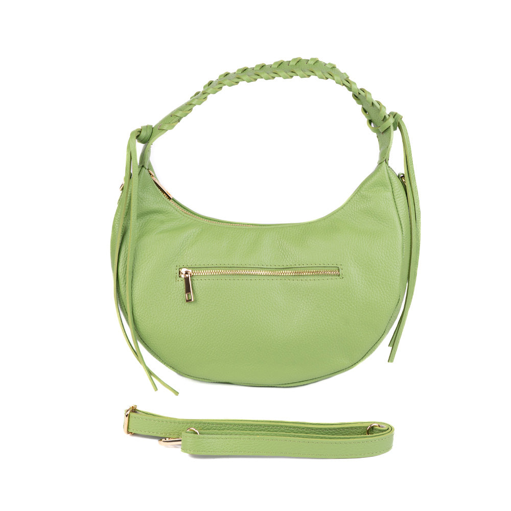 HALF MOON SHOULDER BAG WITH BRAIDED HANDLE