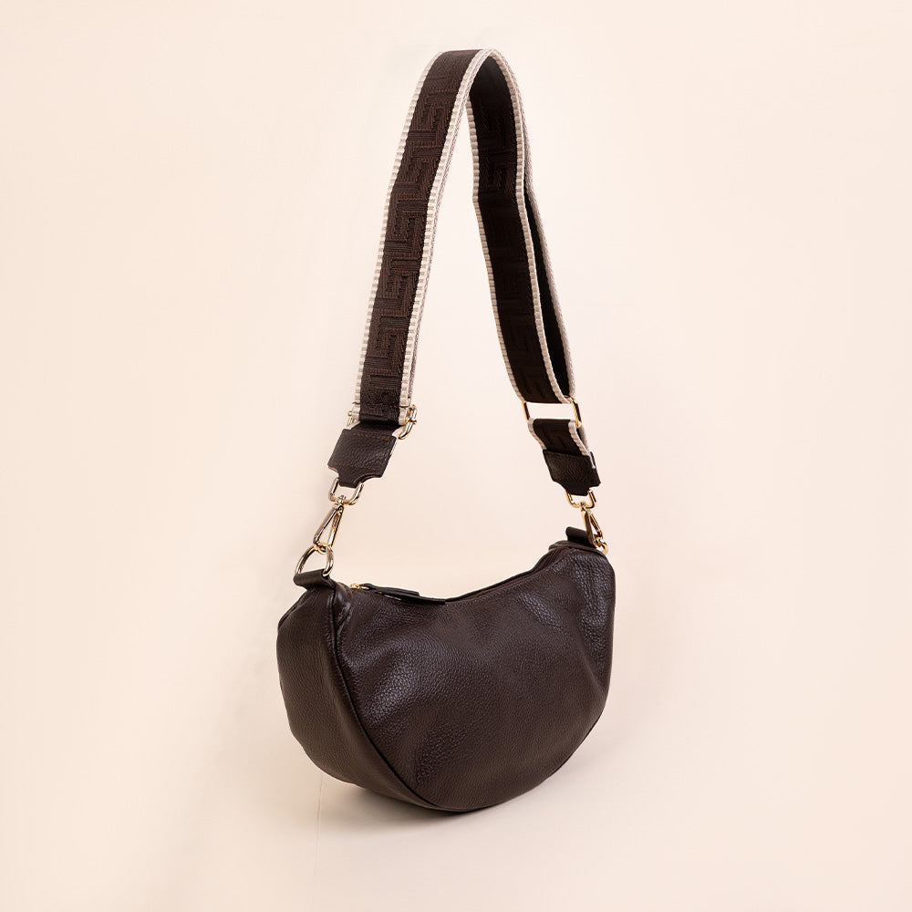 HALF-MOON CLUTCH BAG WITH FABRIC SHOULDER STRAP