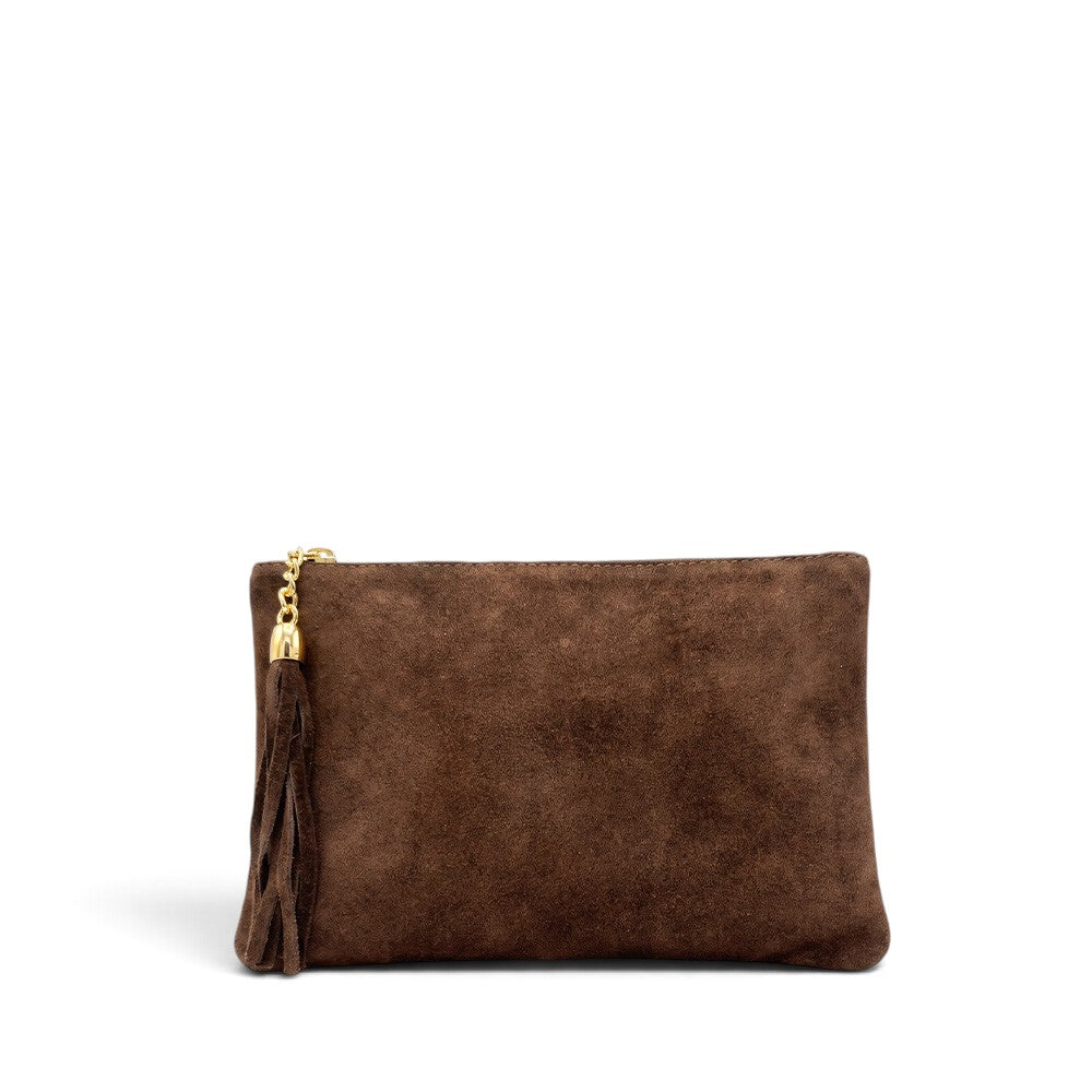 BORSA POCHETTE IN CAMOSCIO CON NAPPINA SU ZIP