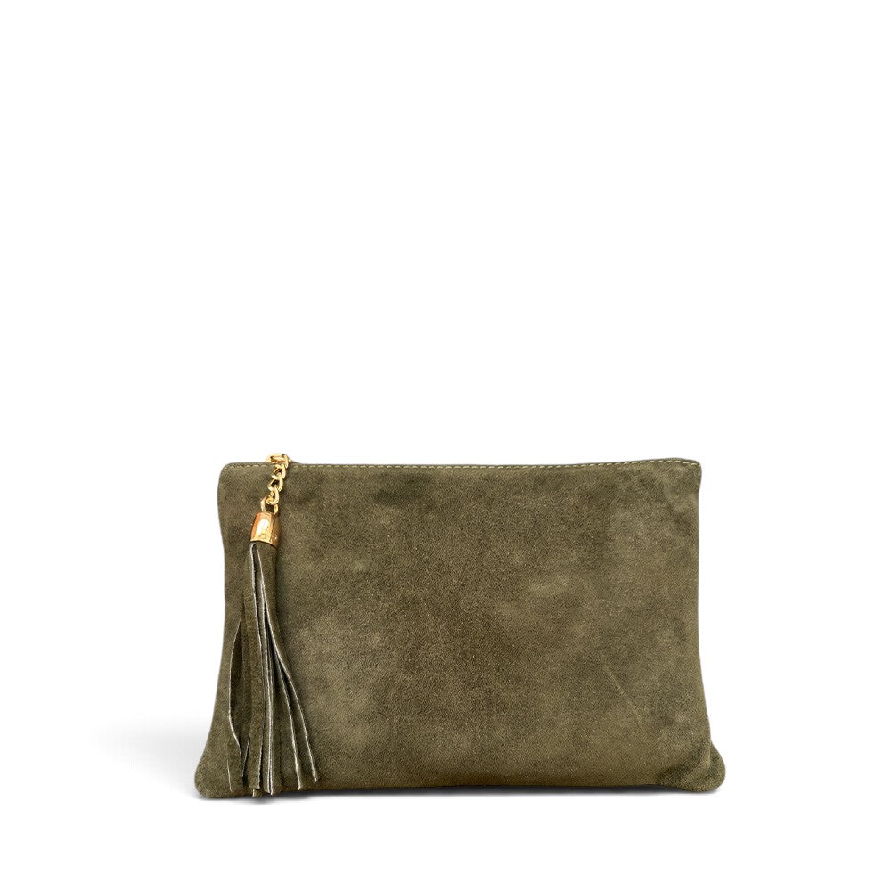 BORSA POCHETTE IN CAMOSCIO CON NAPPINA SU ZIP