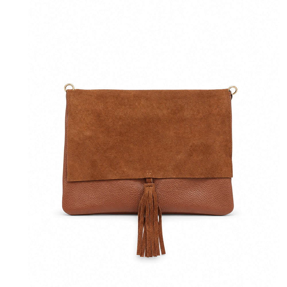 BORSA POCHETTE CON NAPPINA CENTRALE SU PATTINA DI CAMOSCIO