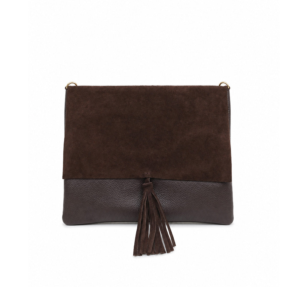 BORSA POCHETTE CON NAPPINA CENTRALE SU PATTINA DI CAMOSCIO