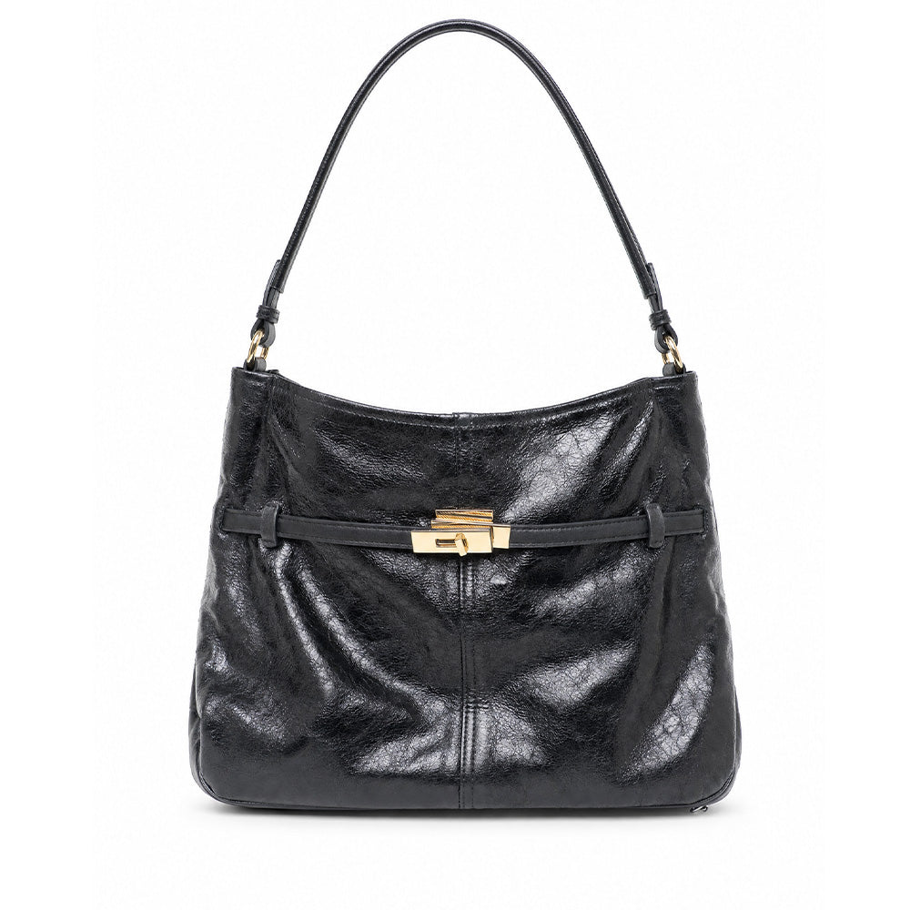 BORSA A SPALLA CON CHIUSURA A GIRELLO E TEXTURE VINTAGE