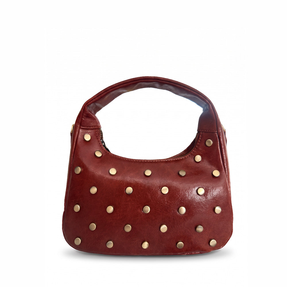 BORSA MANO CON BORCHIE SATINATE E TRACOLLA